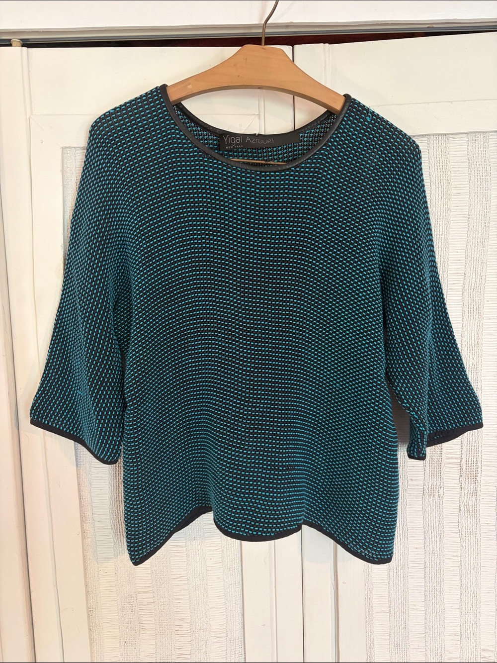 Yigal Azrouël Knit Top Black and blue Textured Shirt Womens 4